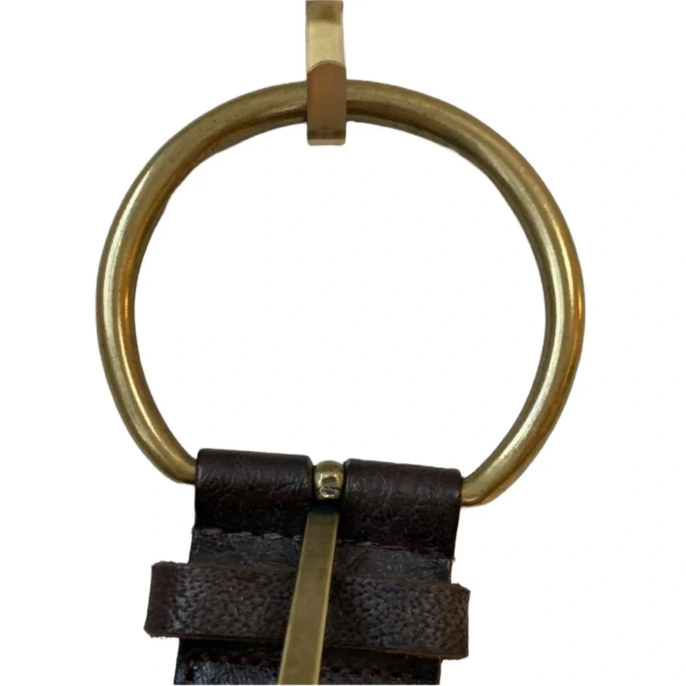 Dark Chocolate Brown Woven Braided Genuine Leather Brass Buckle Belt